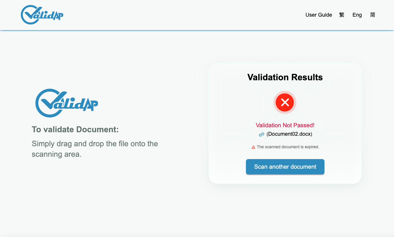 Validation Not Passed - Document Expired